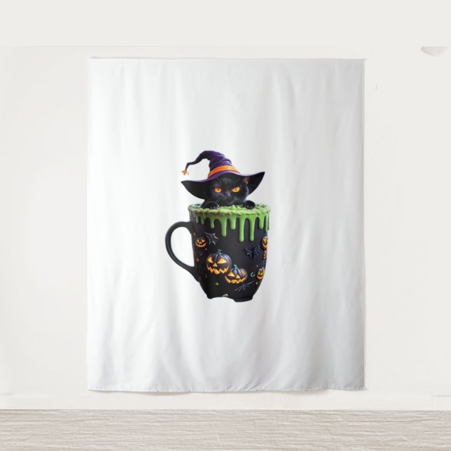 Tenture Chat de sorcière Halloween Mug de café - Chat noir (Devant)