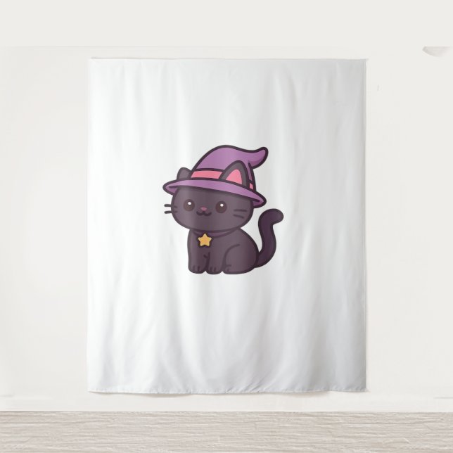 Tenture Chat en sorcière Kawaii en T-shirt classique Casqu (Devant)