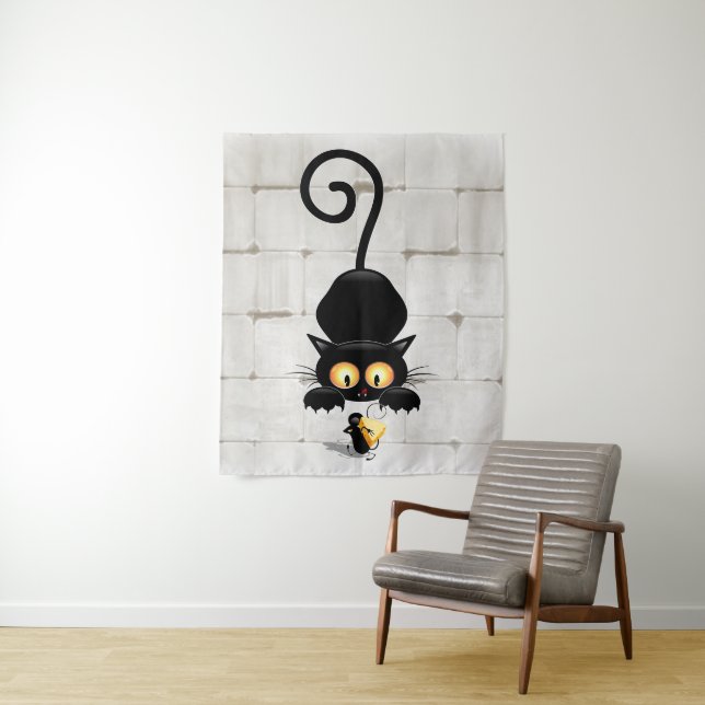 Tenture Chat et souris avec des personnages de dessin amus (En situation)