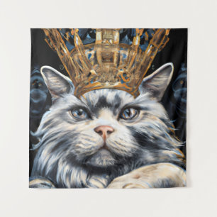Tenture Chat Gris dans une Couronne