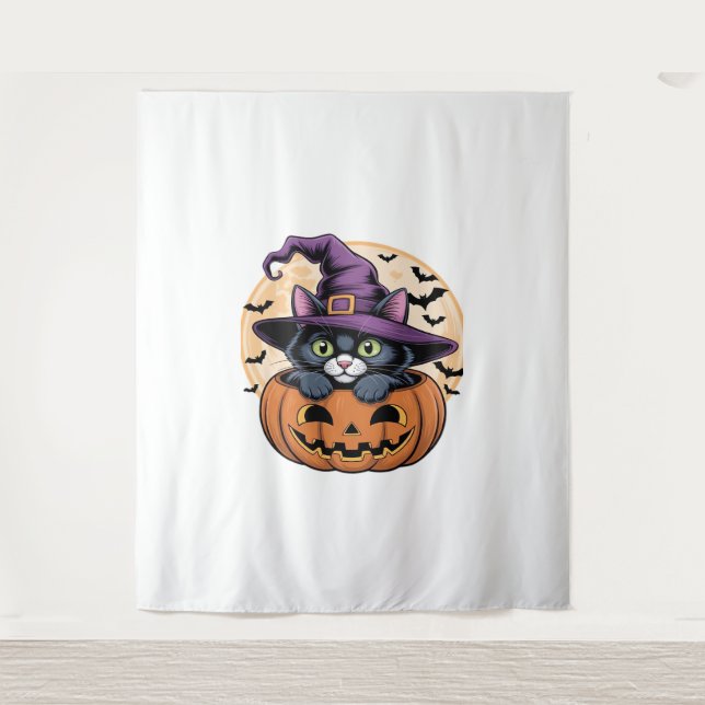 Tenture Chat Halloween Citrouille Chat noir T-shirt surdim (Devant)