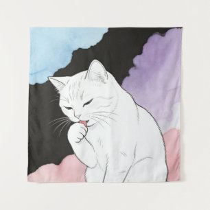 Tenture Chat nettoyant sa patte