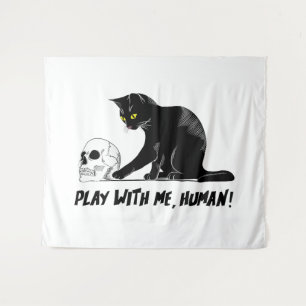 Tenture Chat Noir Avec Le Crâne Jouer Avec Moi Déplaisant
