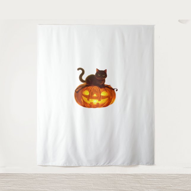 Tenture Chat noir et Citrouille - Halloween magique Éffray (Devant)