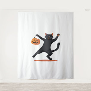 Tenture Chat noir grognant à la bash d'Halloween, balançan
