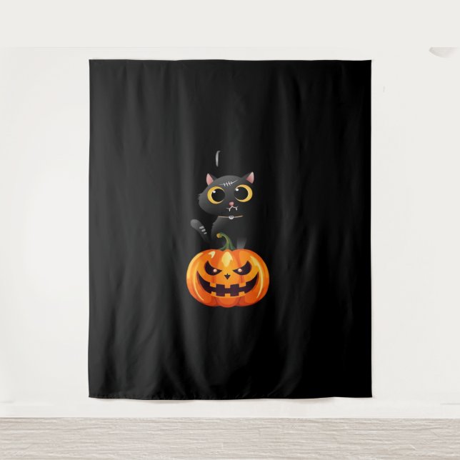 Tenture Chat noir Halloween Design - Art Citrouille Éffray (Devant)