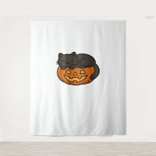 Tenture Chat noir mignon et dormant sur un Essen d'Hallowe