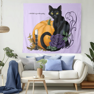 Tenture Chat noir Rose pourpre Citrouille Automne