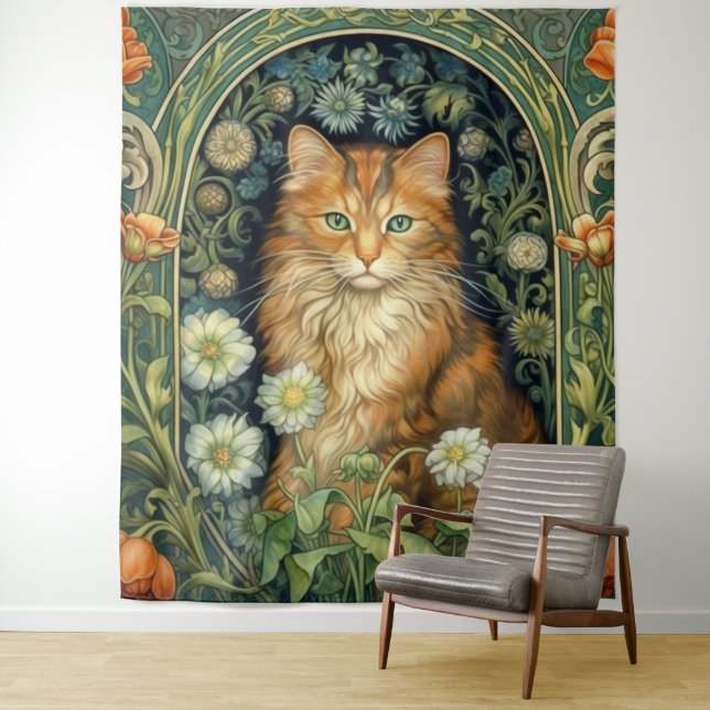 Tenture Chat rouge dans le jardin Art nouveau (En situation)