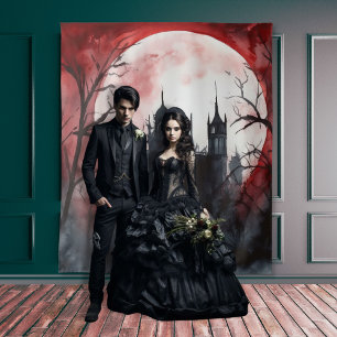 Tenture Château sombre gothique et lune rouge