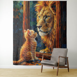 Tenture Chaton voyant le reflet de lion Motivation Impasto