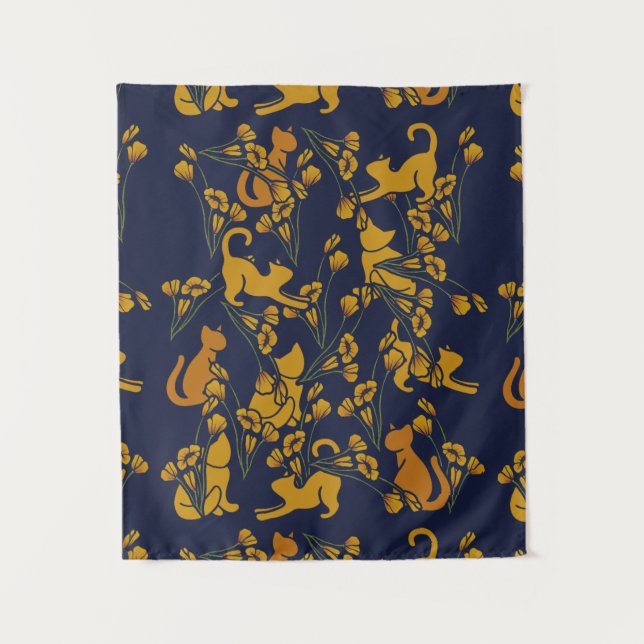 Tenture Chats à coquelicots de Californie (Devant)