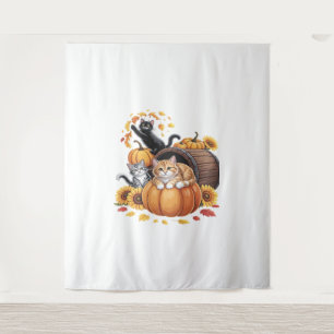 Tenture Chats Automne Citrouilles Thanksgiving Sunflower O