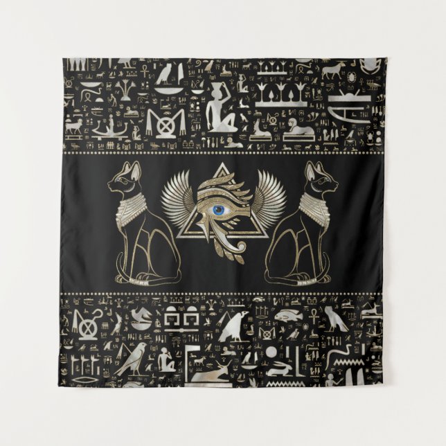 Tenture Chats égyptiens et oeil de Horus (Devant)