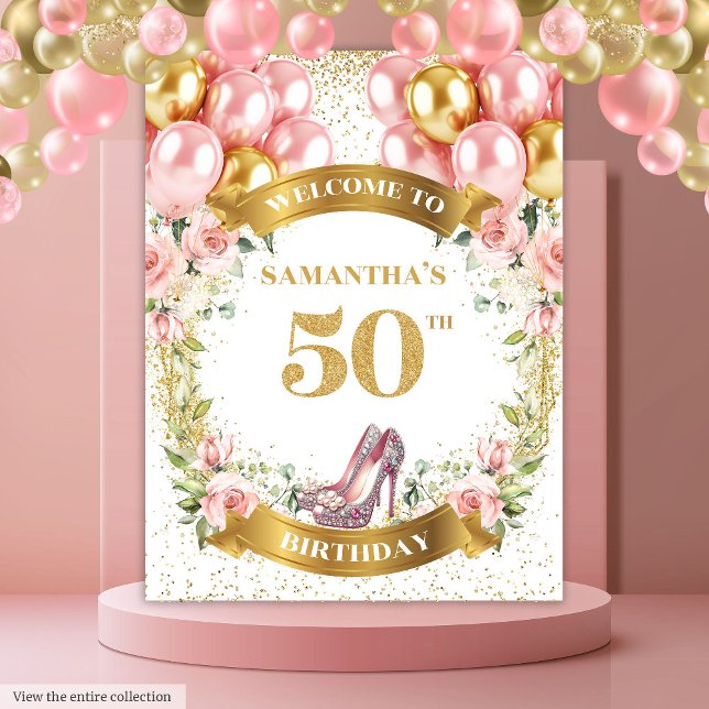 Tenture Chaussures à talons rose à paillettes dorées pour  (Classy 50th Birthday Gold Glitter Pink Heels Tapestry )