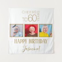 Cheers to 60 years 3 Photos Gold Elegant Frame