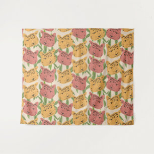 Tenture Cheetah Jungle Plante verdure Coral vert