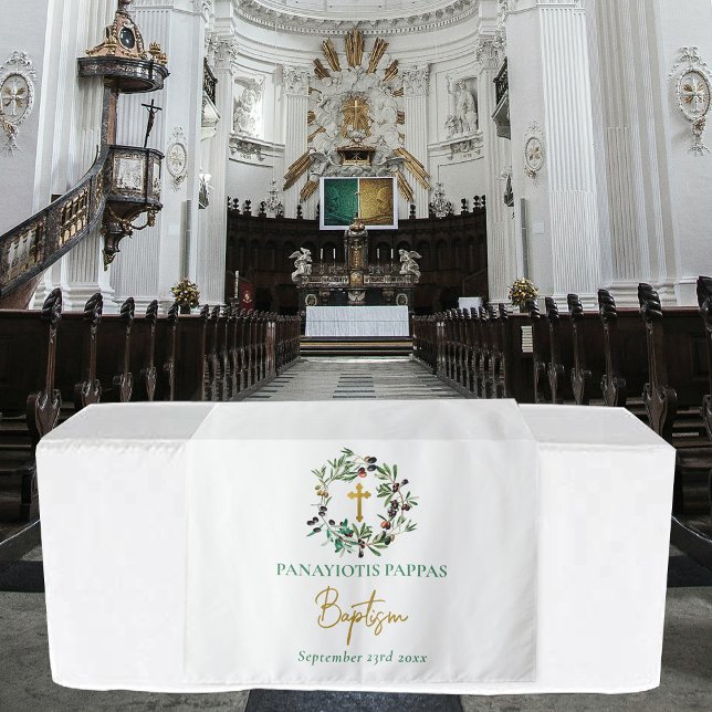 Tenture Chemin de table baptême grec Or Olives (Olives Gold Greek Christening Baptism Table Runner Tapestry)