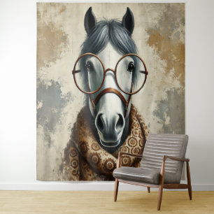 Tenture Cheval élégant avec lunettes - Art Vintage amusant