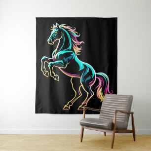 Tenture Cheval Enseigne au Néon Style Rétro Glitch