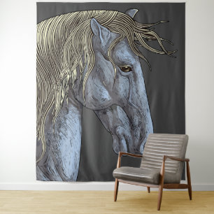 Tenture Cheval Gris Majestueux à la Crinière Flottante