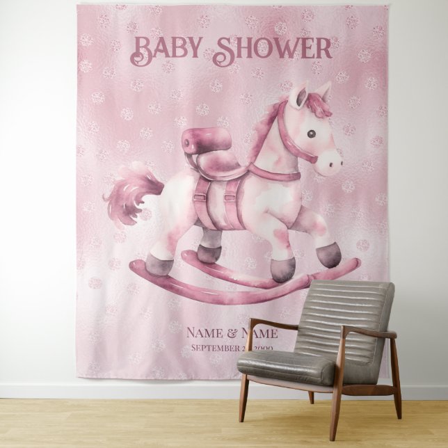 Tenture Cheval rose en toile de fond (En situation)