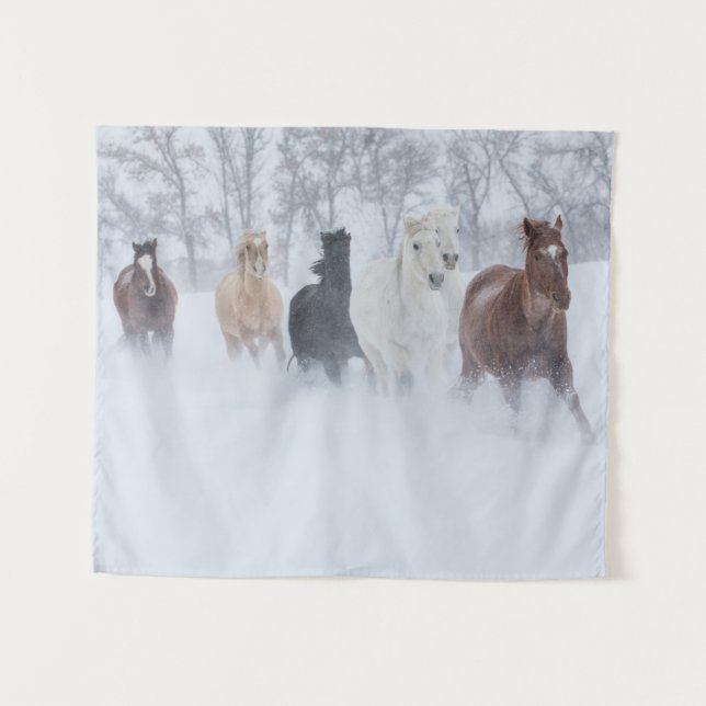 Tenture Chevaux à travers la neige (Devant (Horizontal))