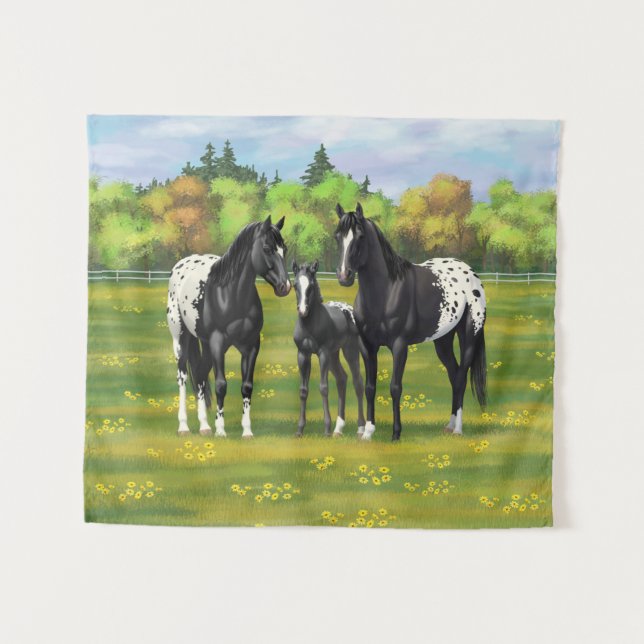 Tenture Chevaux Appaloosa Noir Dans Les Pâturages D'Été (Devant (Horizontal))