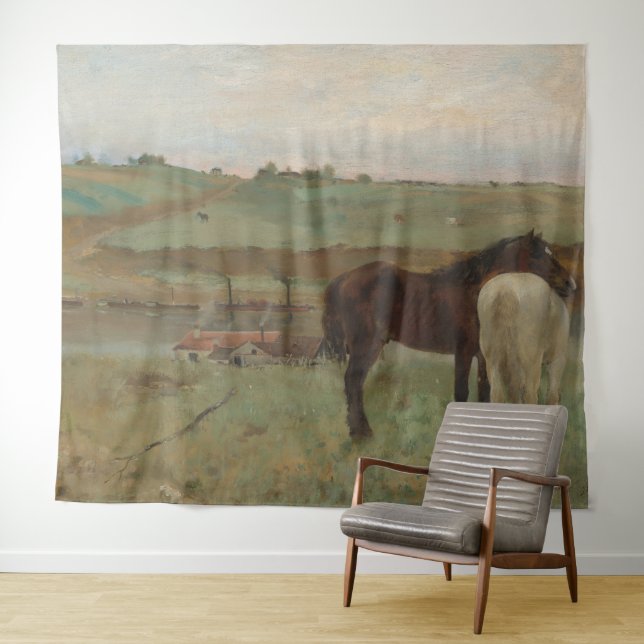 Tenture Chevaux dans une prairie, Peinture à l'huile, Edga (En situation (horizontale))
