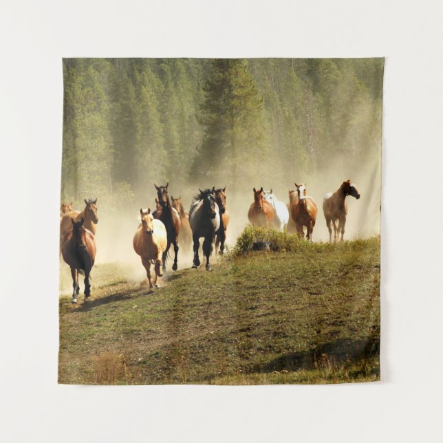 Tenture Chevaux de course dans le ranch du Montana (Devant)