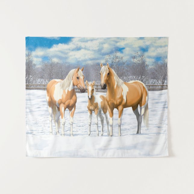 Tenture Chevaux Palomino Peinture En Neige (Devant (Horizontal))