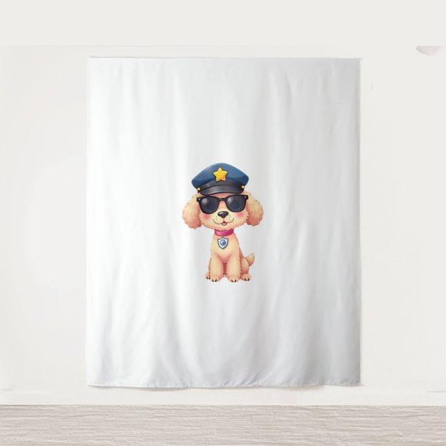 Tenture Chibi Anime Police Poodle Chien (Devant)
