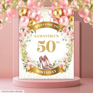 Tenture Chic 50e anniversaire talons roses Blush Floral Ba