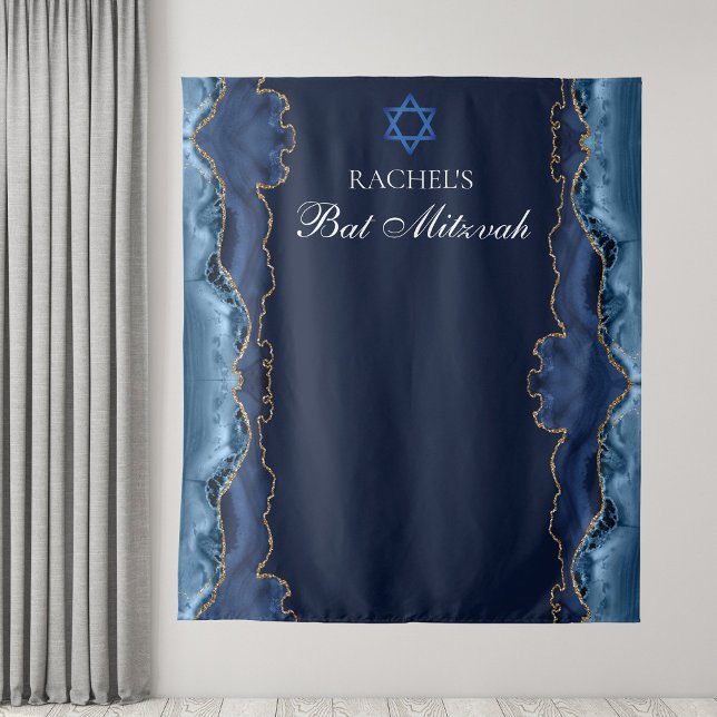Tenture Chic Bat mitzvah Party Navy Blue Gold Photo Booth (Créateur téléchargé)