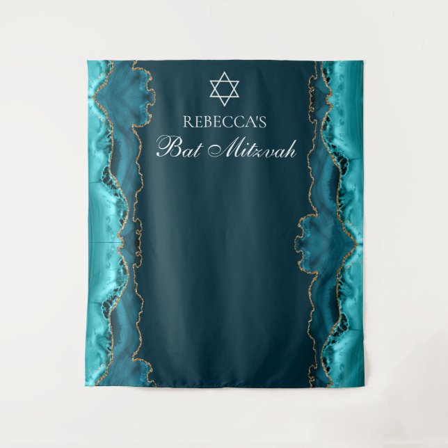 Tenture Chic Bat mitzvah Party Turquoise Gold Photo Booth (Devant)