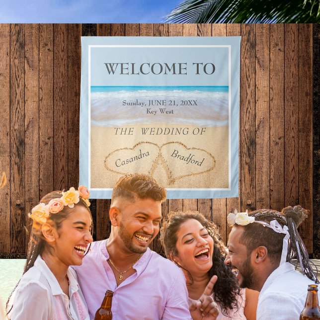 Tenture Chic Beach Wedding 2 Coeurs dans le sable (Créateur téléchargé)