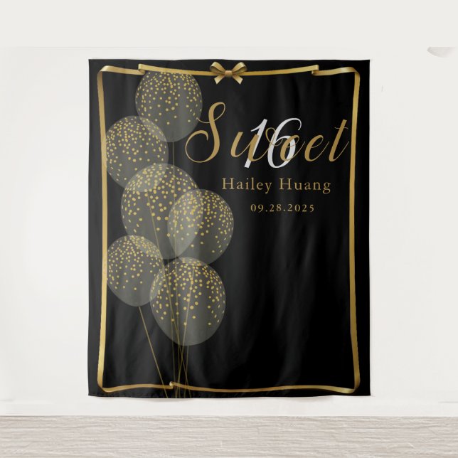 Tenture Chic Black n Gold Sweet 16 Anniversaire Photo Reto (Devant)