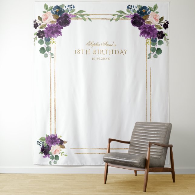 Tenture Chic Lavender Floral Gold 18ème anniversaire Photo (En situation)
