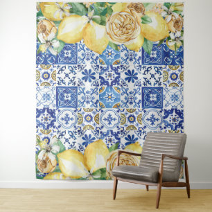Tenture Chic Lemon Floral Carreaux de mosaïque méditerrané
