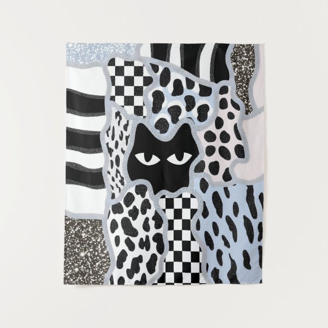 Tenture Chic Patchwork Suspicious Black Cat Gingham & Chec (Devant)