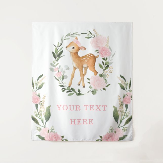 Tenture Chic rose Floral Bois Cerf Fille Bébé fond (Devant)