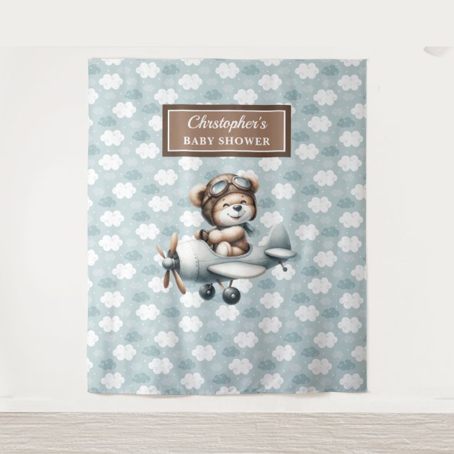 Tenture Chic Teddy Bear Pilote Blue Brown Célébration (Devant)