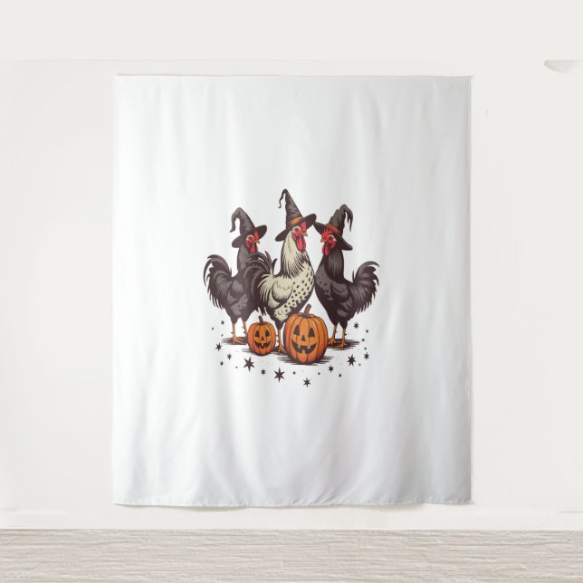Tenture Chicken sorcière Citrouille d'Halloween automne (Devant)