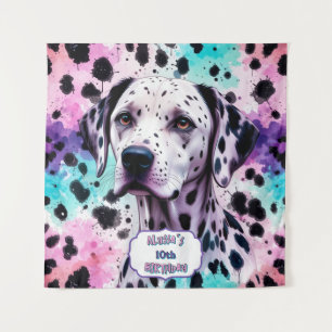 Tenture Chien Dalmatien Rose Violet Turquoise Anniversaire
