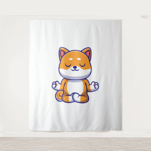 Tenture Chien mignon shiba inu faisant du yoga méditation 