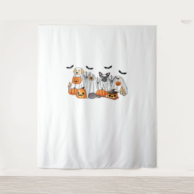 Tenture Chiens en costumes fantômes Halloween T-shirt clas (Devant)