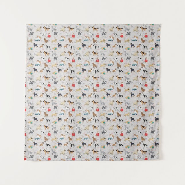 Tenture Chiens mignons Design Motif Blanc (Devant)