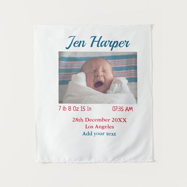 Tenture Chiffres de naissance bébé ajouter nom lieu date d (Devant)