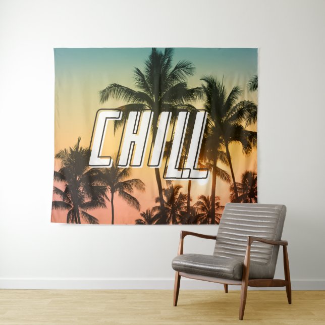Tenture Chill Tropical Sunset Beach Palm Tree (En situation (horizontale))