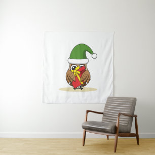 Tenture Chouette elfe de Noël avec présent